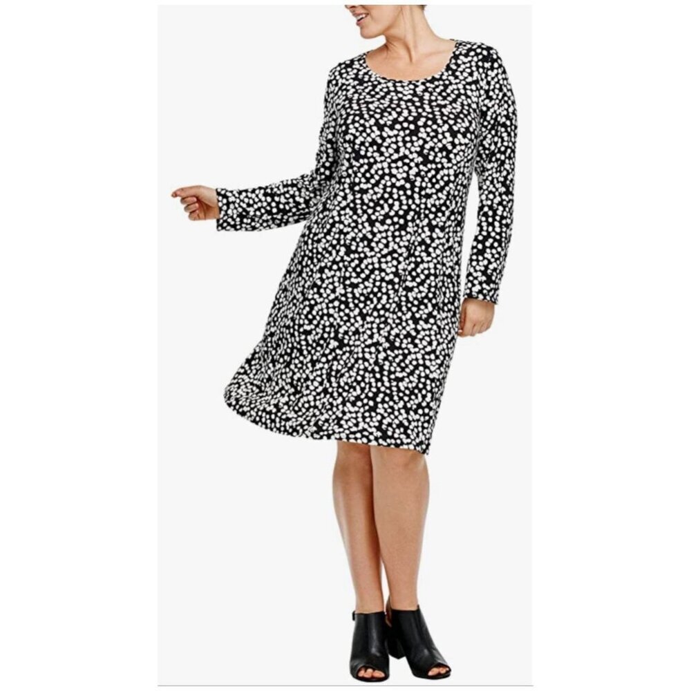 Ellos Black and White Long Sleeve A-Line Mini Dress Women's Size 12